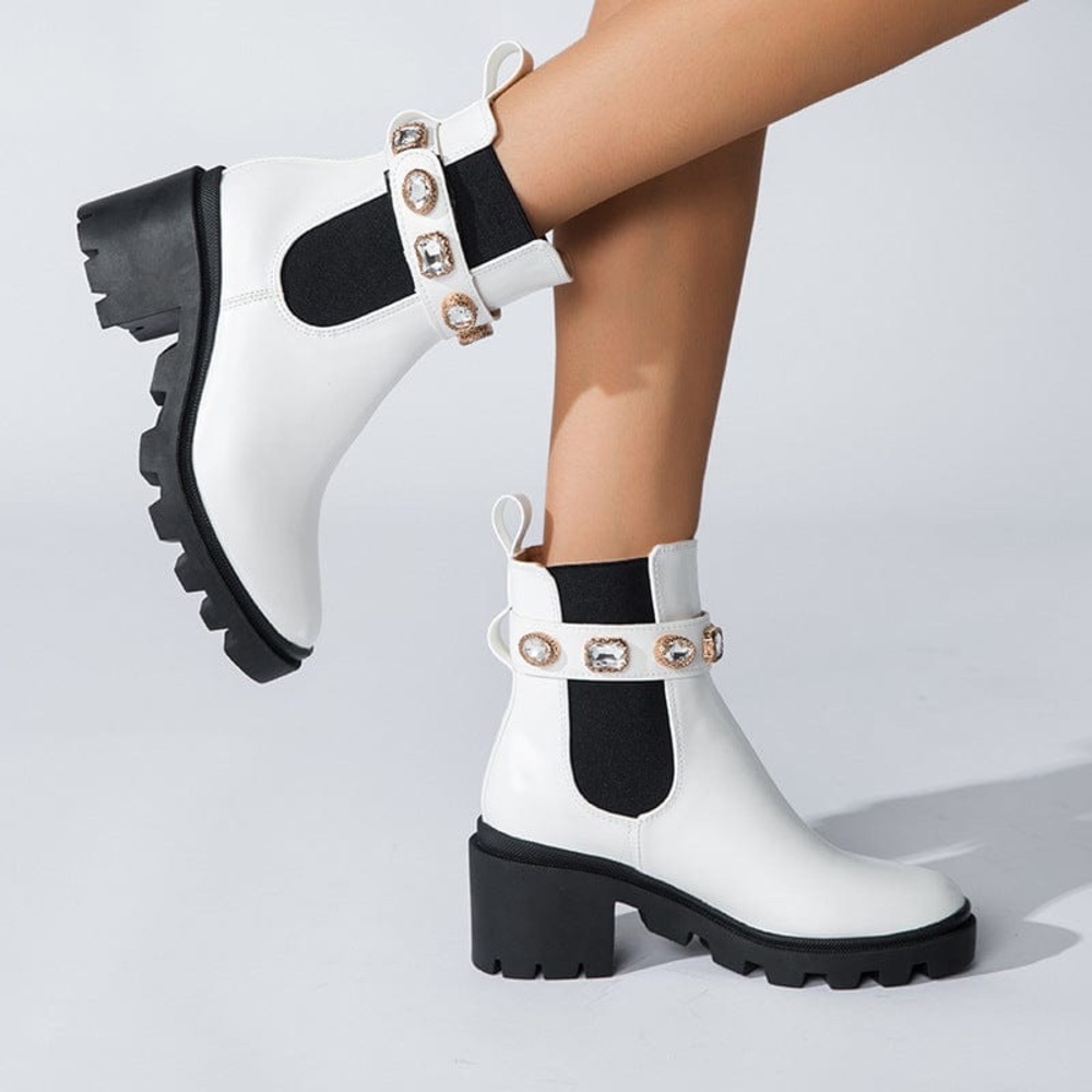Rhinestone Jeweled Strap Boots Nicole miller